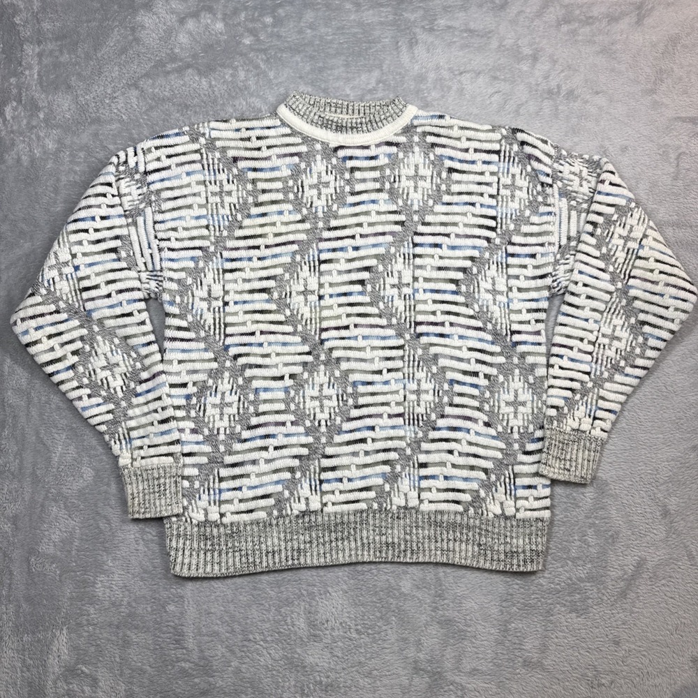 Vintage Bachrach Sweater Mens Large Gray 3D Knit Geometric Cross 90s